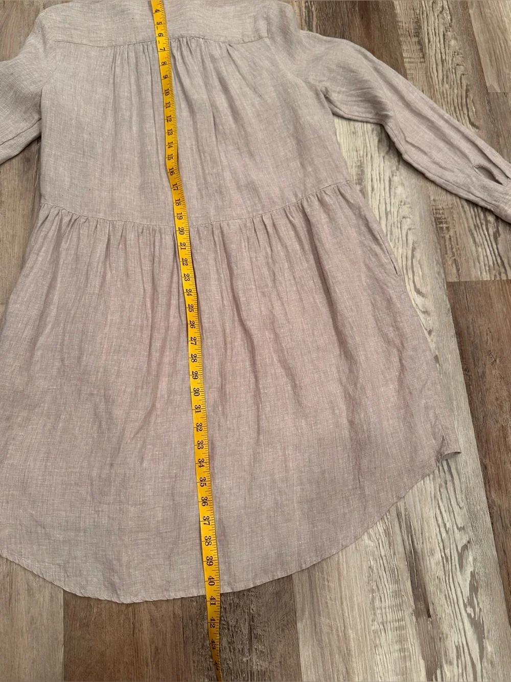 100% Linen Shirt Dress Long Sleeve MIDI Breathable Flowy Pockets Staple Sz S - Picture 5 of 14